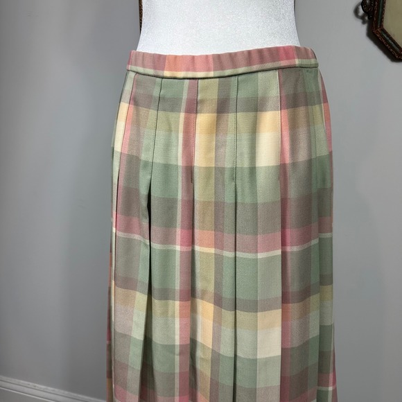 VTG Pendleton Wool Pastel Plaid Pleated Midi Skirt SZ 12 Academia Made in USA - Picture 3 of 7